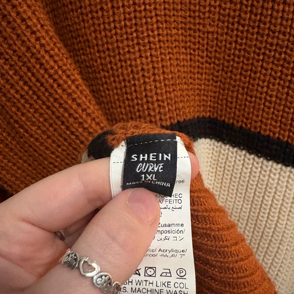 Brown and White Striped Turtleneck Sweater - Picture 4 of 5
